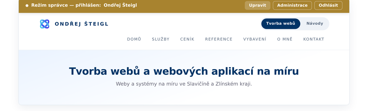 Přihlášení – zlatá lišta režim správce