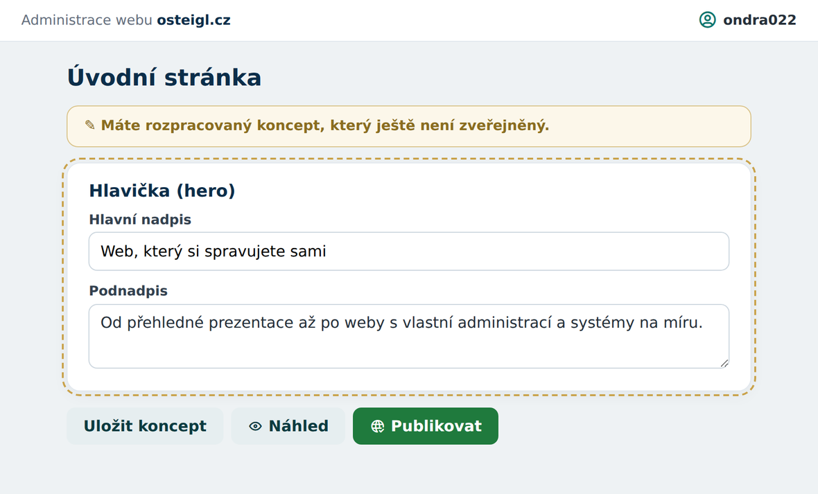 Úprava textu v administraci